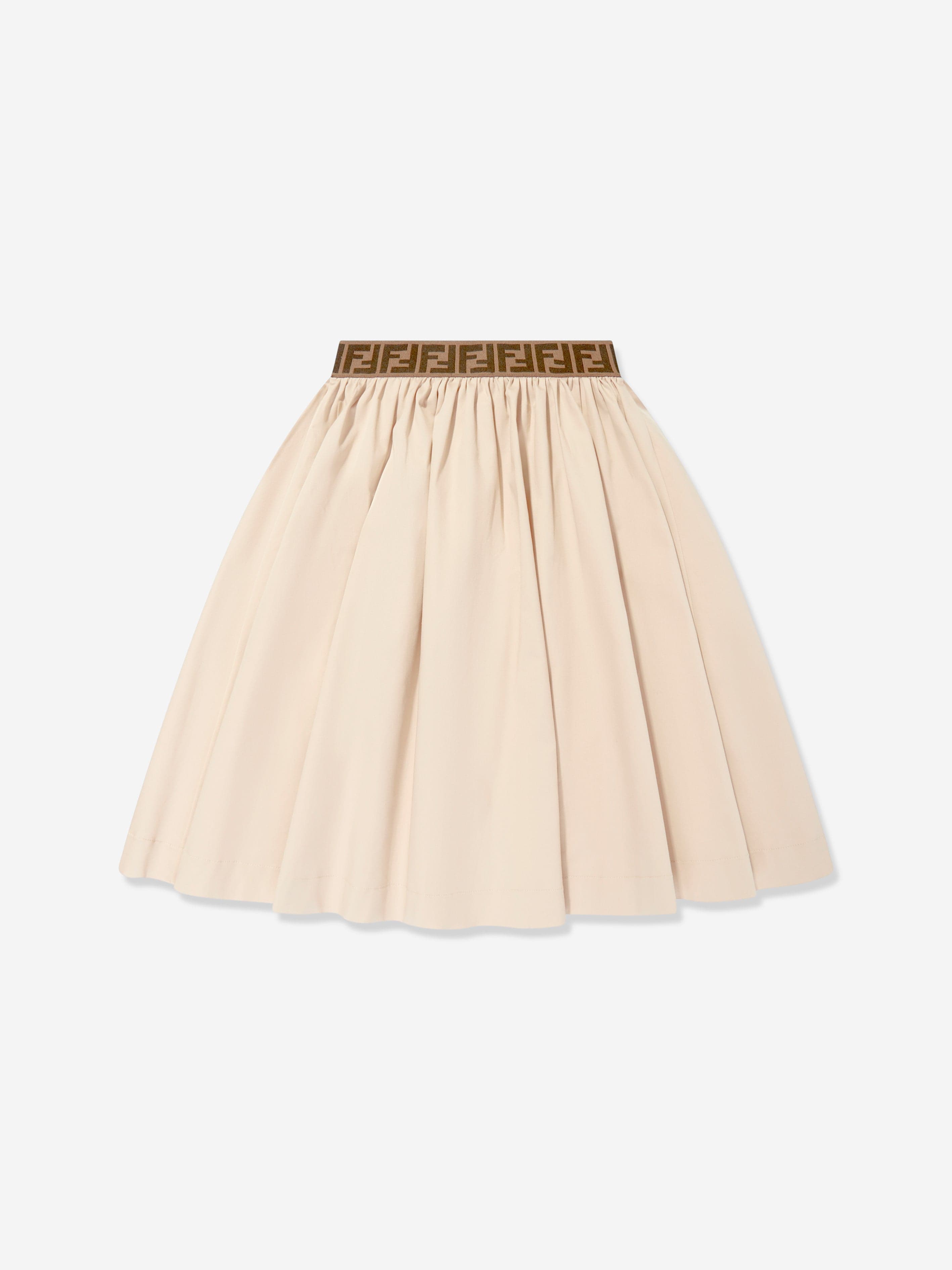 Fendi Girls Stretch Gabardine Skirt in Beige