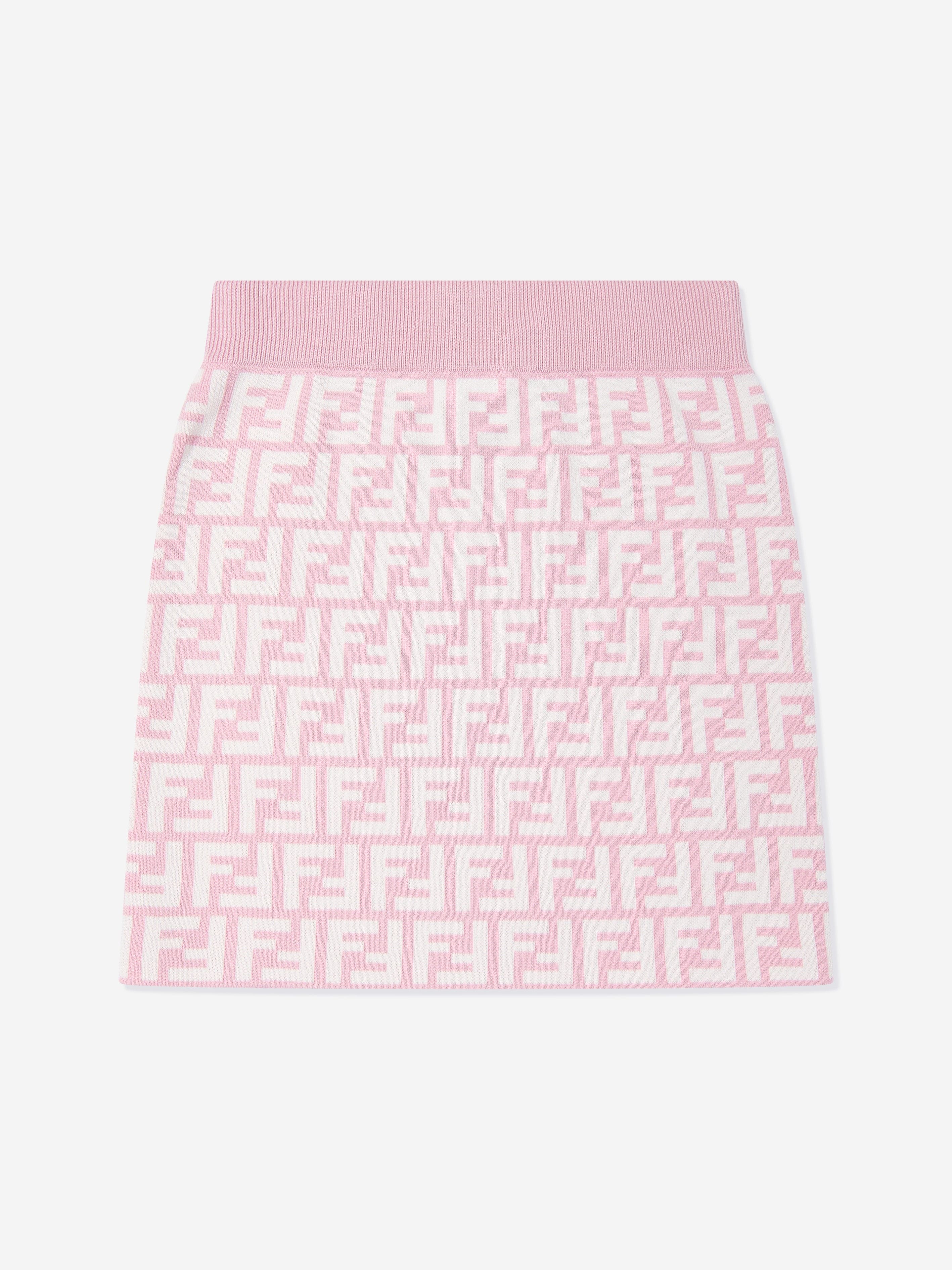 Fendi Girls FF Logo Knitted Skirt in Pink