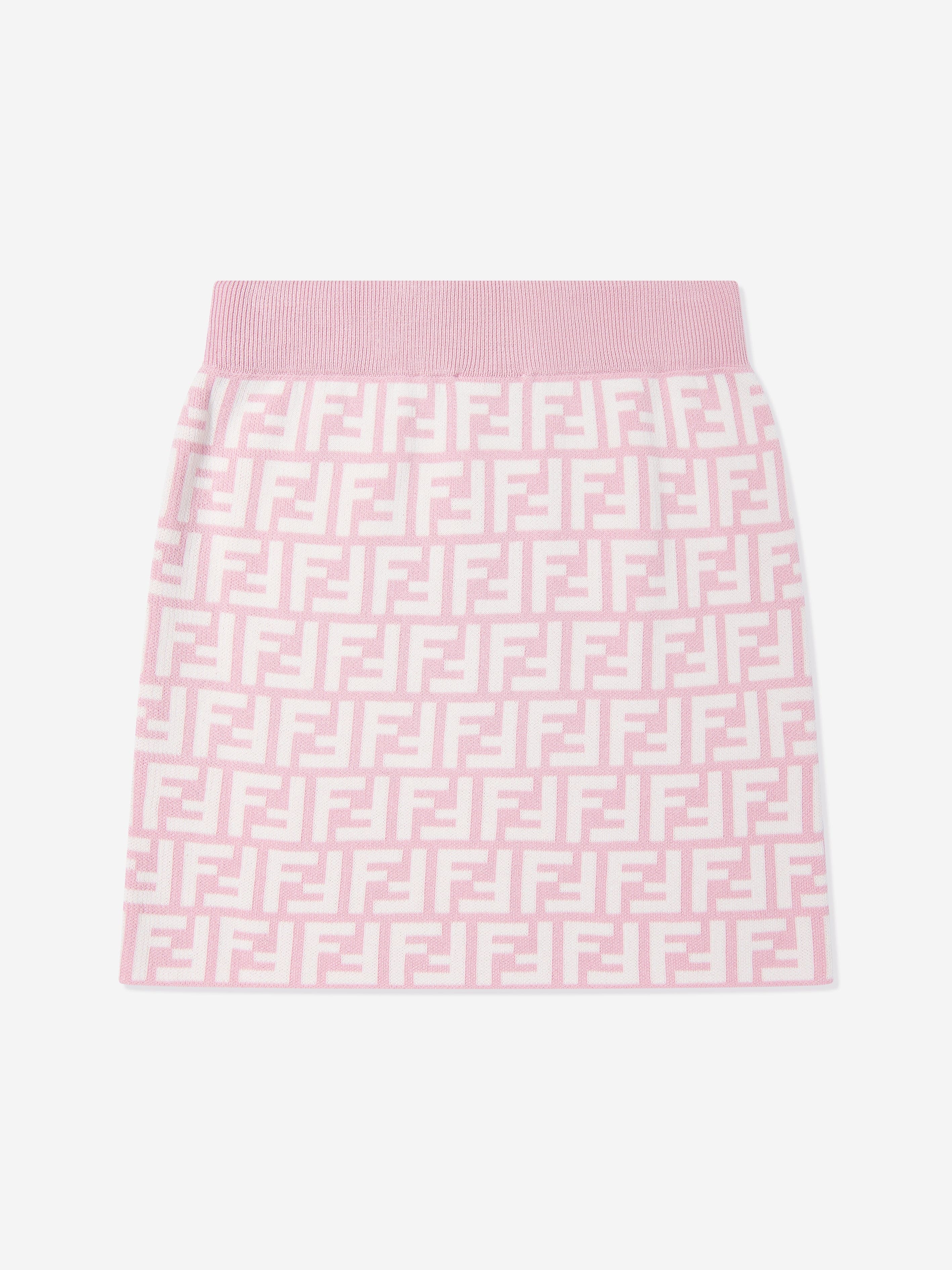 Fendi Girls FF Logo Knitted Skirt in Pink