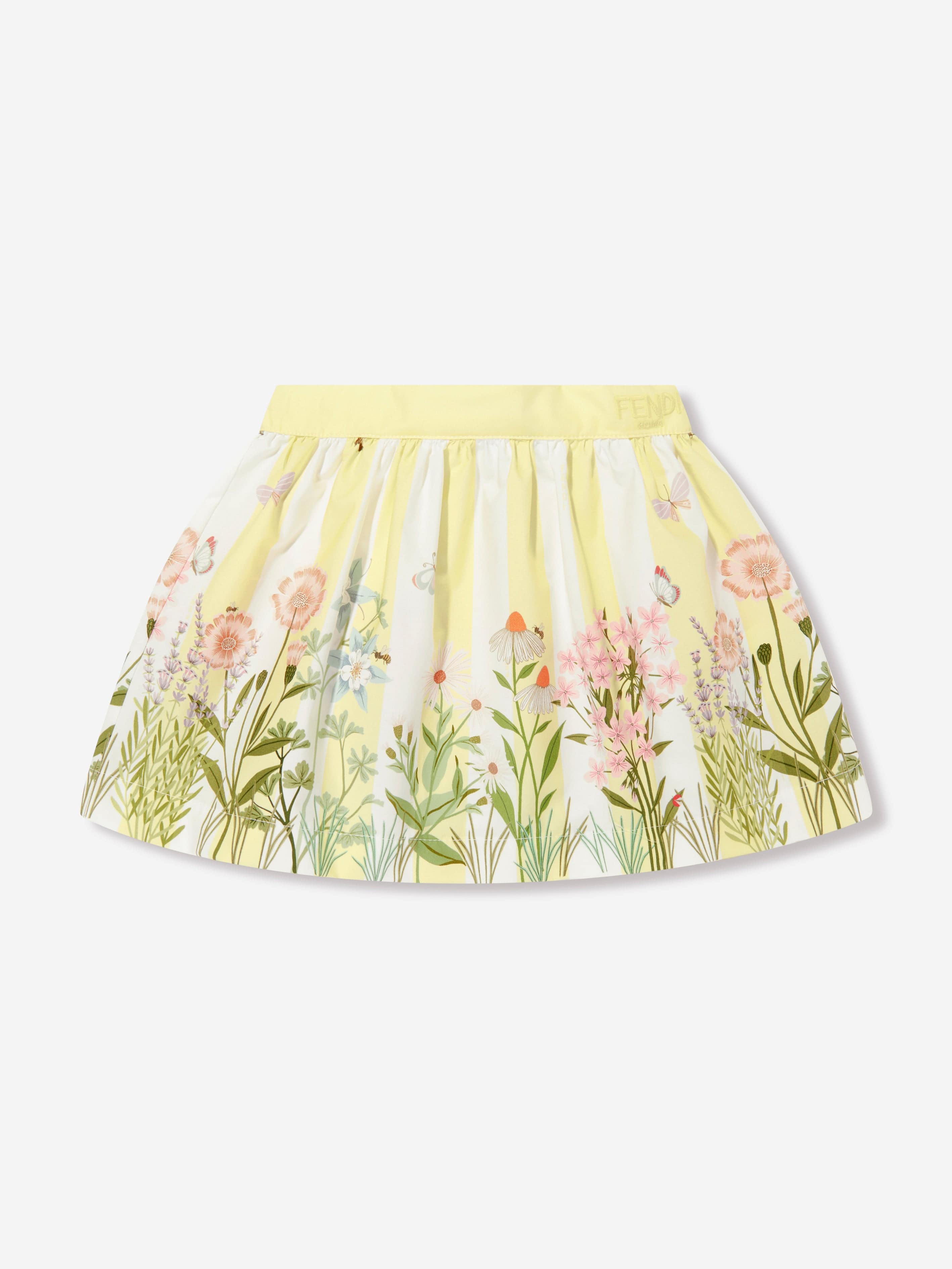 Fendi Baby Girls Striped Floral Skirt in Yellow